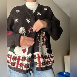 Croft & Barrow Women's Holiday Christmas Festive Snowman Knitted Cardigan